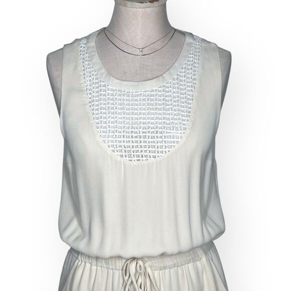 A.L.C. 100% Silk Blouson Mini Dress Sundress Cream Ivory Wool Crochet Coquette - Picture 2 of 10